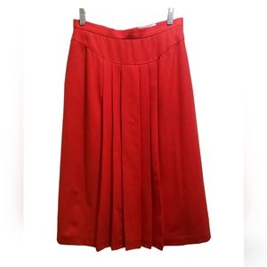 Saks Fifth Ave. Winter Red A-Line Midi Wool Pleated Skirt Vintage size 12
